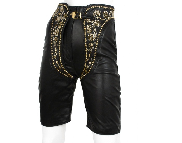 versace-vintage-studded-leather-shorts