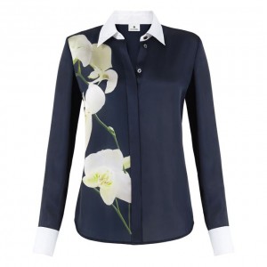 Oxford Shirt Navy Orchid Print