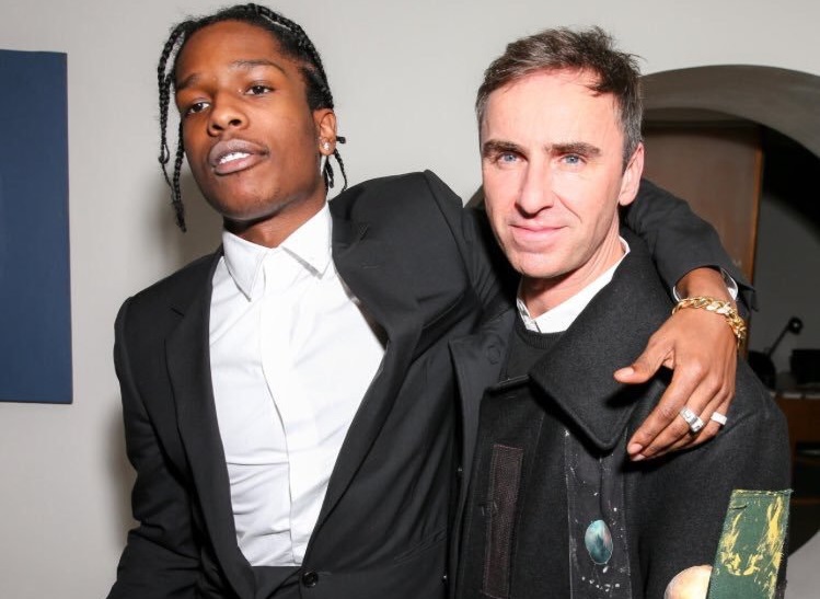 Stylist Virgil Abloh and rapper ASAP Rocky pose after the Louis