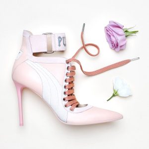 puma rihanna fenty lace up heels pink