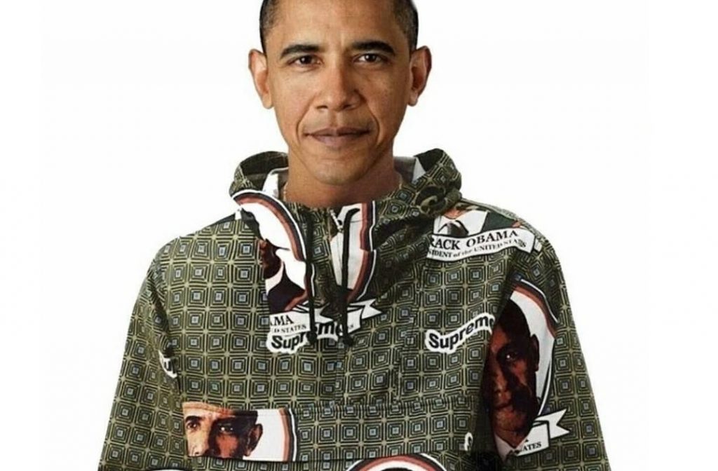 obama wearing supreme shirt