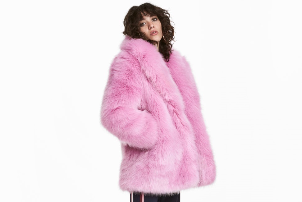 J crew pink fur on sale coat