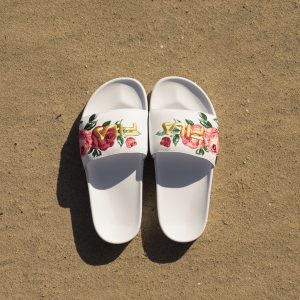 fila womens drifter rose embroidered white slide sandals