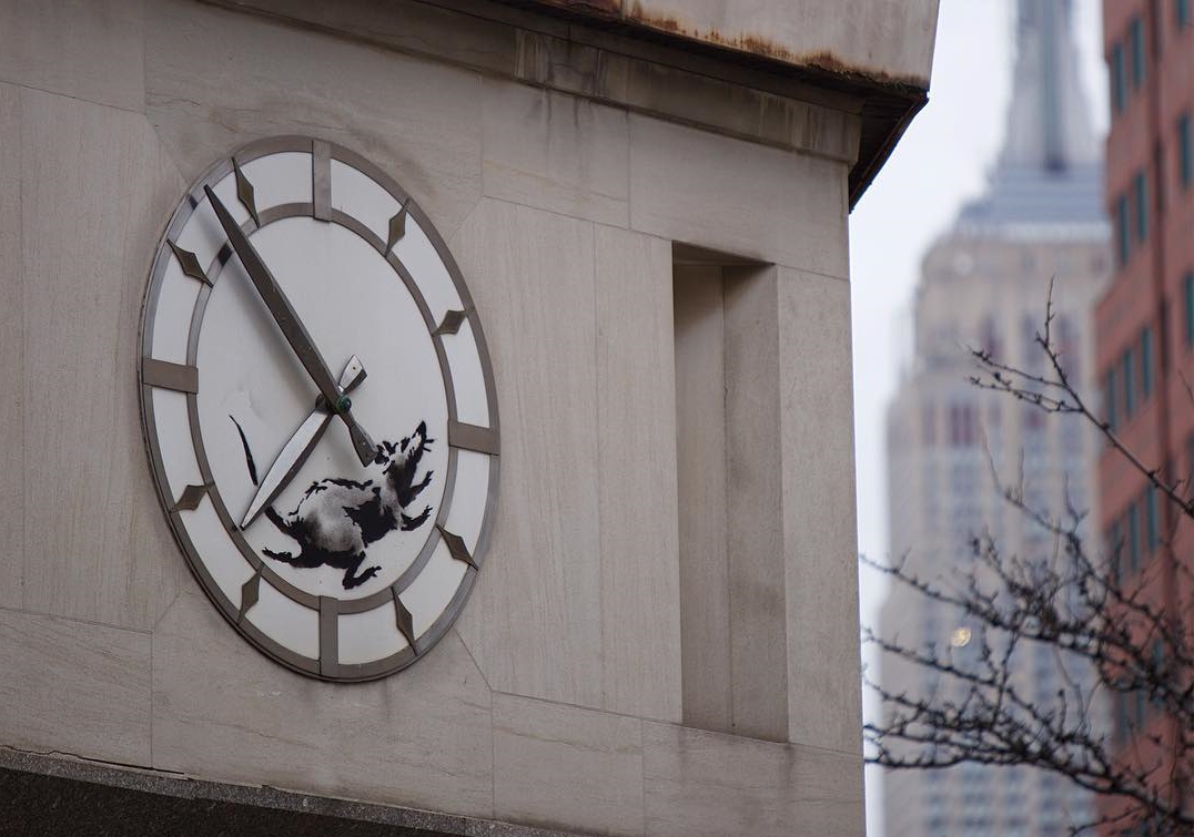 Tableau Banksy - Rat Sur Une Horloge - Toile Imprimée Art Urbain Déco Murale