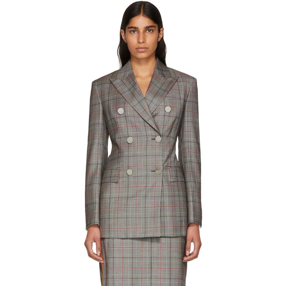 Calvin Klein Black White Wool Classic Glen Plaid Blazer 4