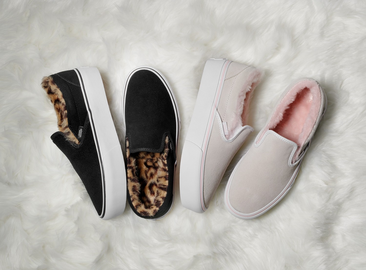 vans slip on fur pink