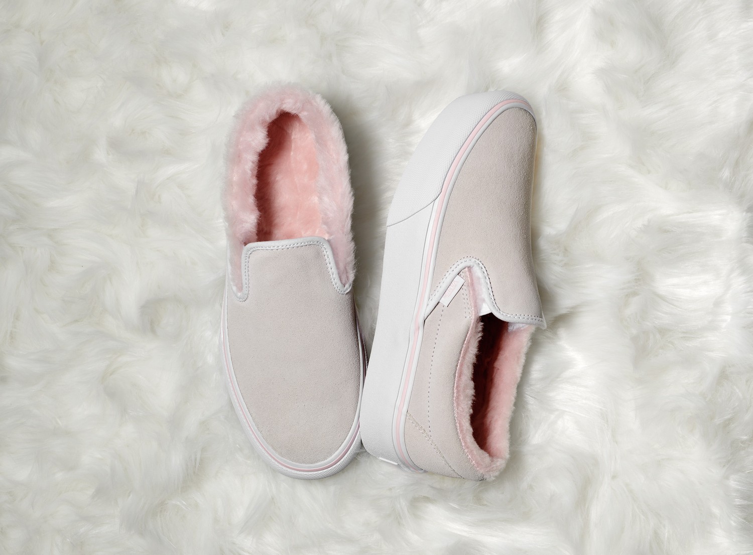 suede fuzzy slip on vans