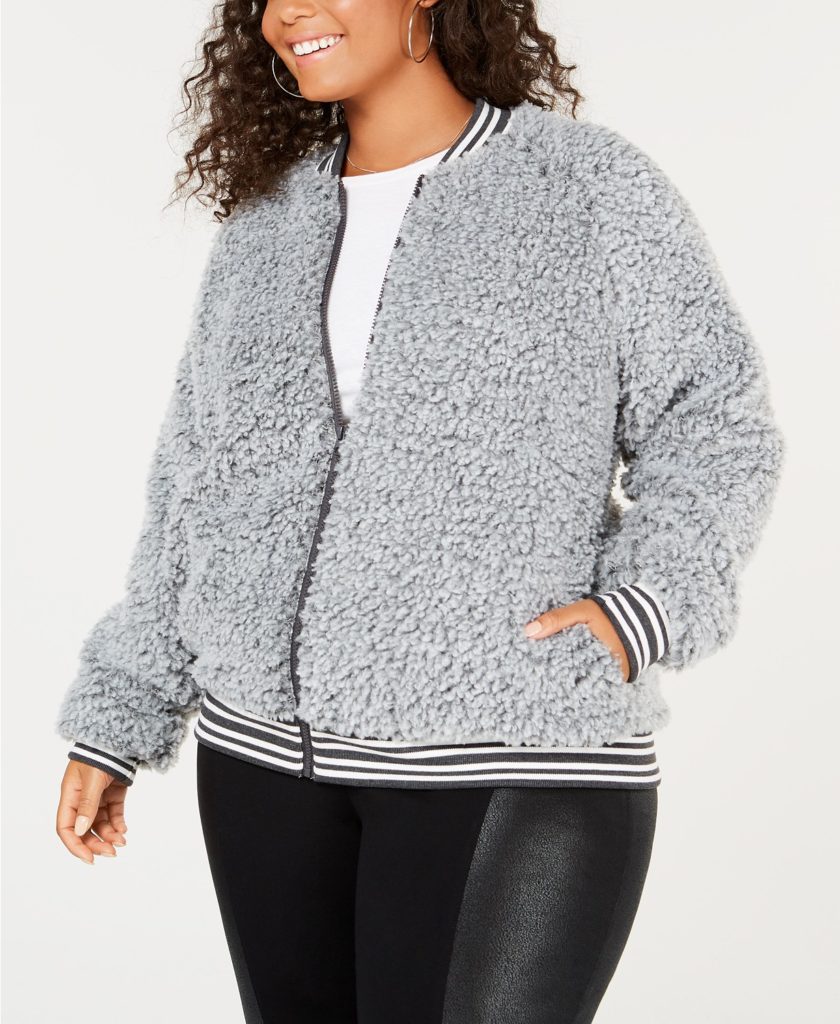 Trendy Plus Size Fleece Bomber Jacket