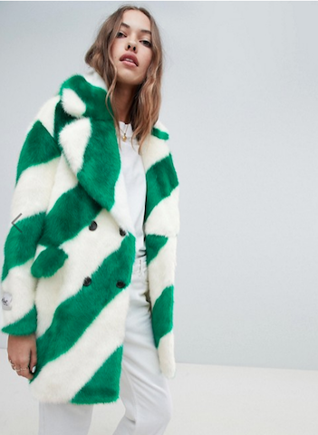 asos green striped fur coat