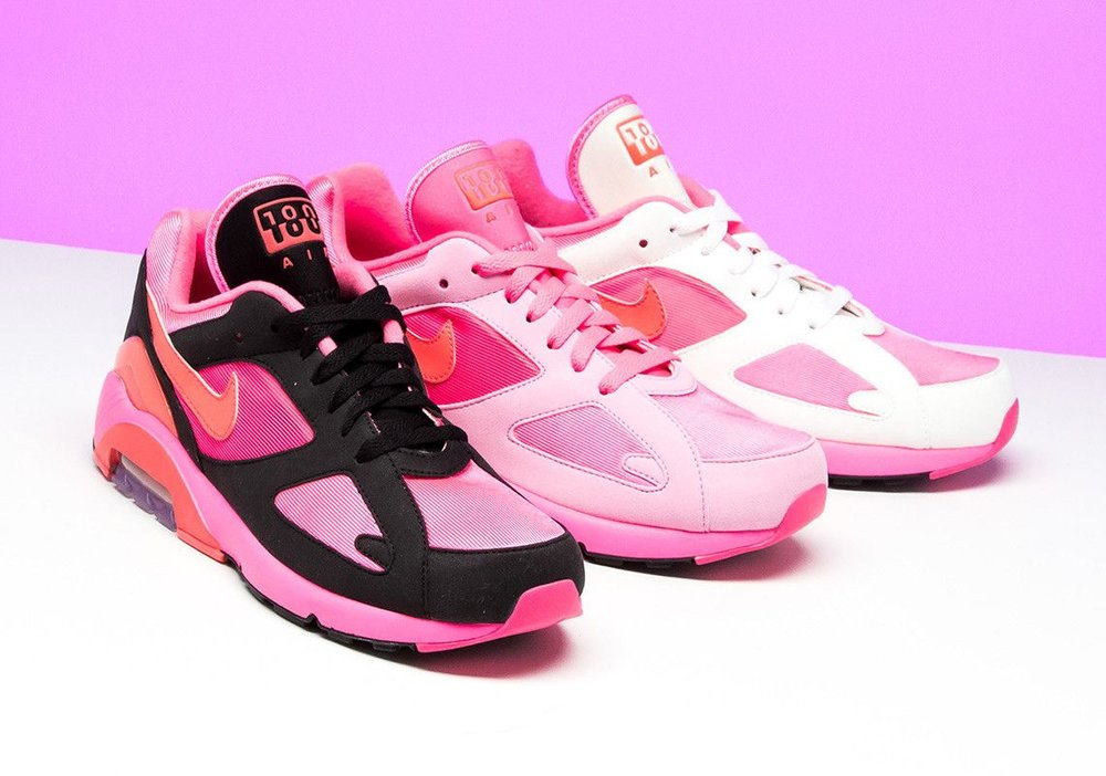 Nike Air Max 180 x Comme Des Garçons: All colors but especially the "Laser Pink/Solar Red/Black"