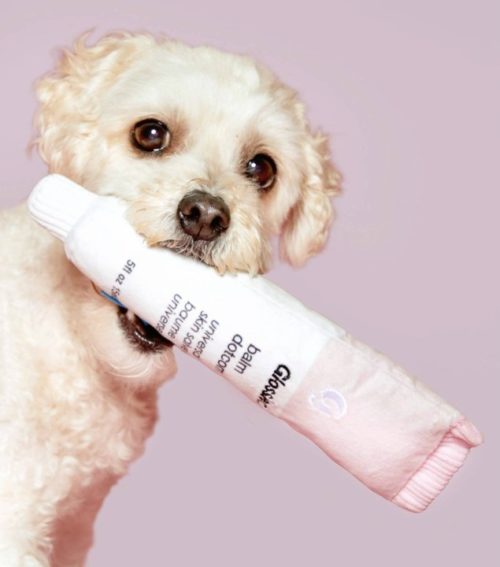 Bark Celebrates Glossier's Best Sellers With Two Plush Dog Toys SNOBETTE