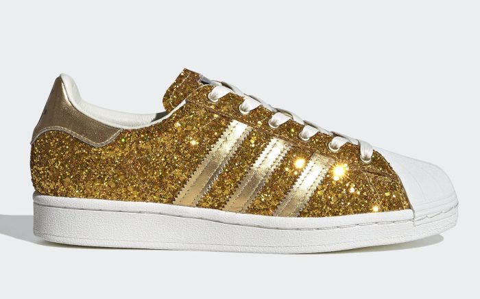 Shoe With A Gold Glitter Superstar 