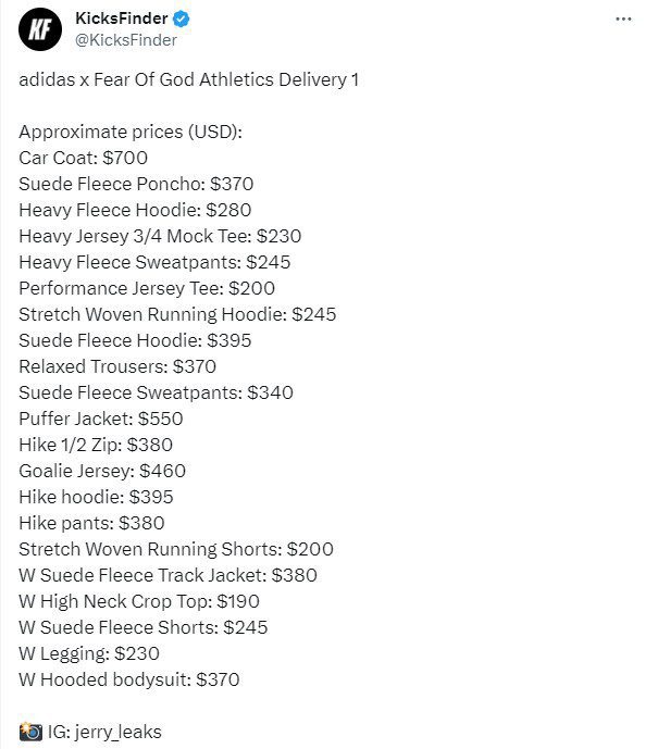 fear of god athletics pricing