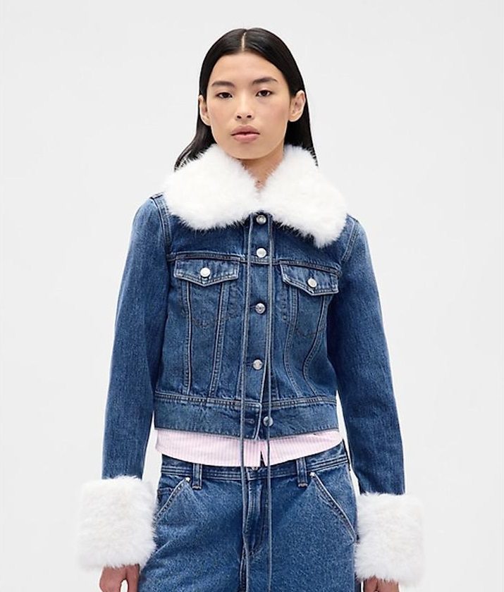 sandy liang gap fur collar denim jacket
